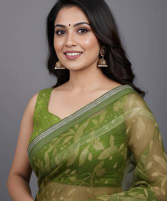 Green embroidered georgette saree 4