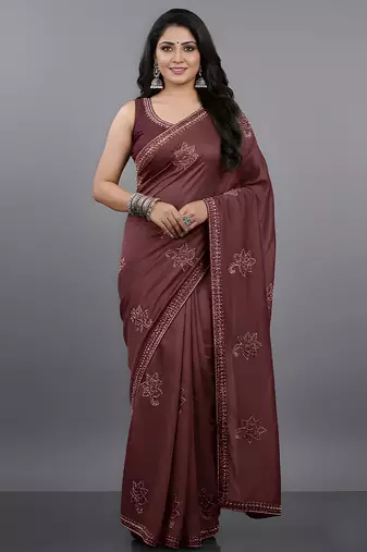 Maroon embroidered viscose saree