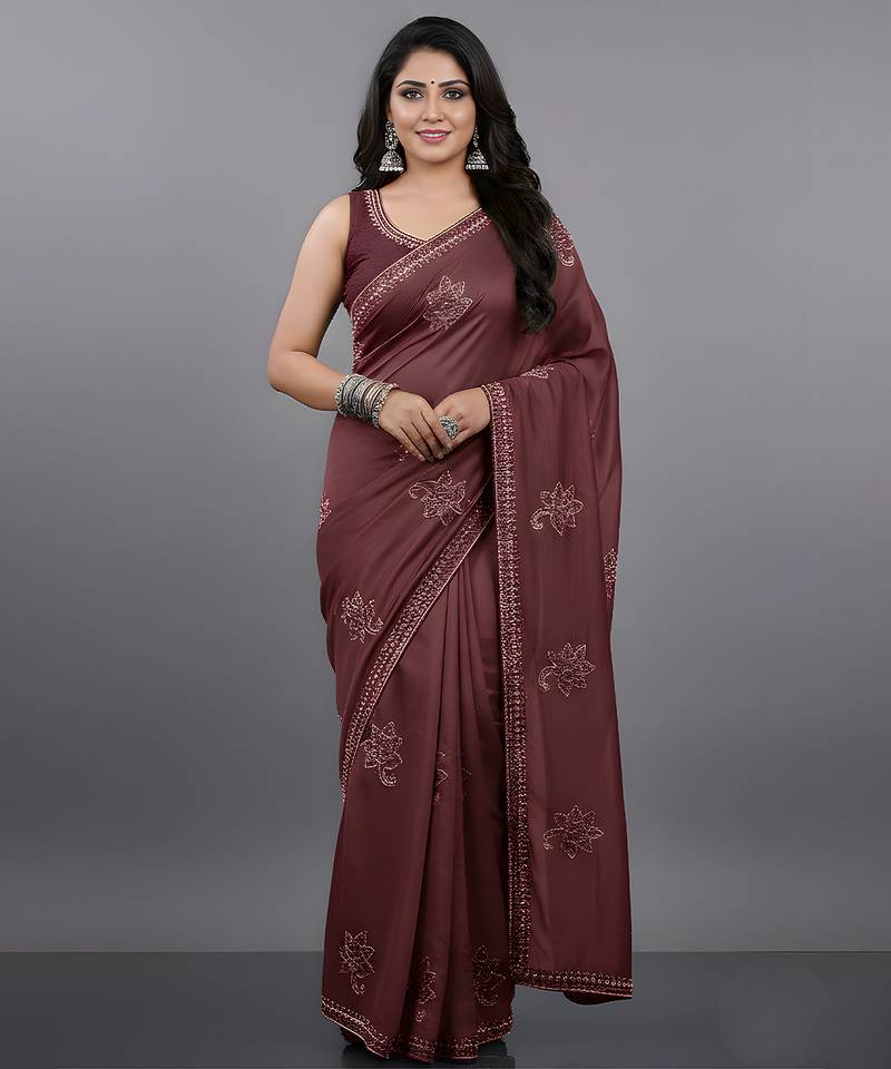 Maroon embroidered viscose saree