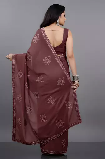 Maroon embroidered viscose saree