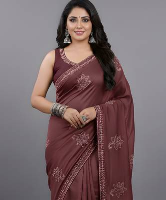Maroon embroidered viscose saree 3