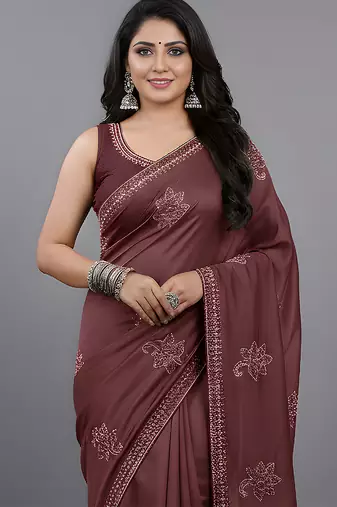 Maroon embroidered viscose saree