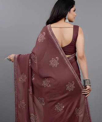 Maroon embroidered viscose saree 4