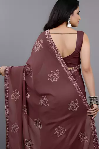 Maroon embroidered viscose saree