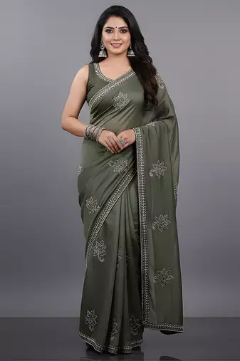 Green embroidered viscose saree