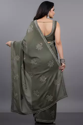 Green embroidered viscose saree