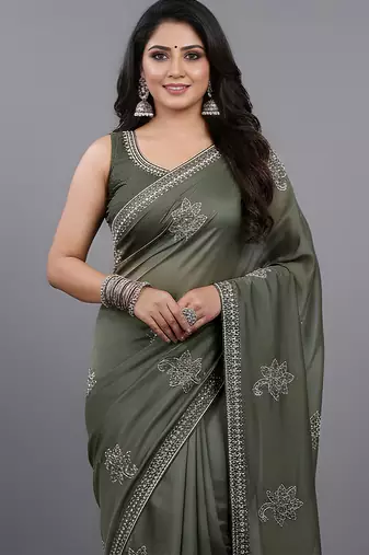 Green embroidered viscose saree