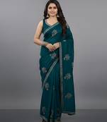 Blue embroidered viscose saree