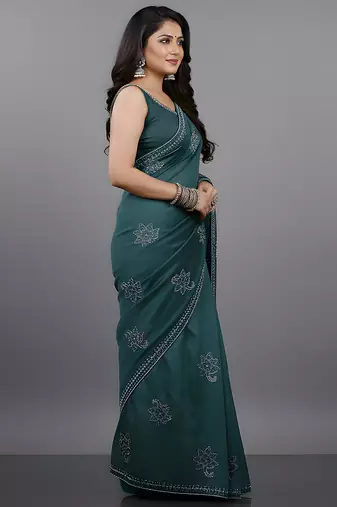 Blue embroidered viscose saree