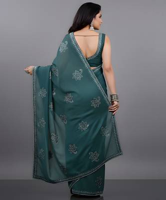 Blue embroidered viscose saree 3