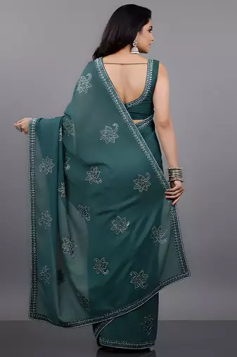 Blue embroidered viscose saree