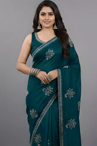 Blue embroidered viscose saree