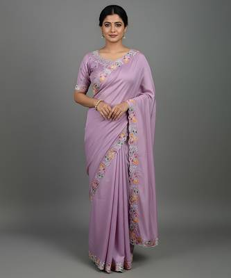 Purple embroidered viscose saree 1