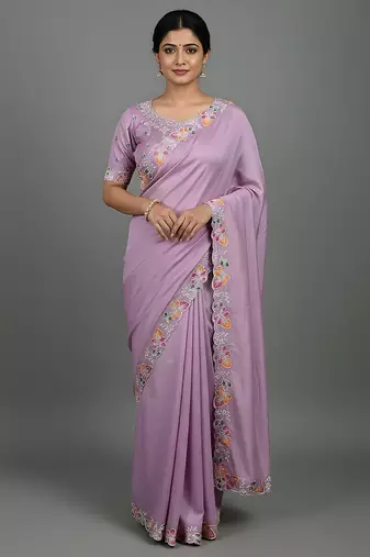 Purple embroidered viscose saree