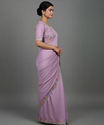 Purple embroidered viscose saree 2