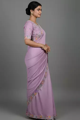 Purple embroidered viscose saree
