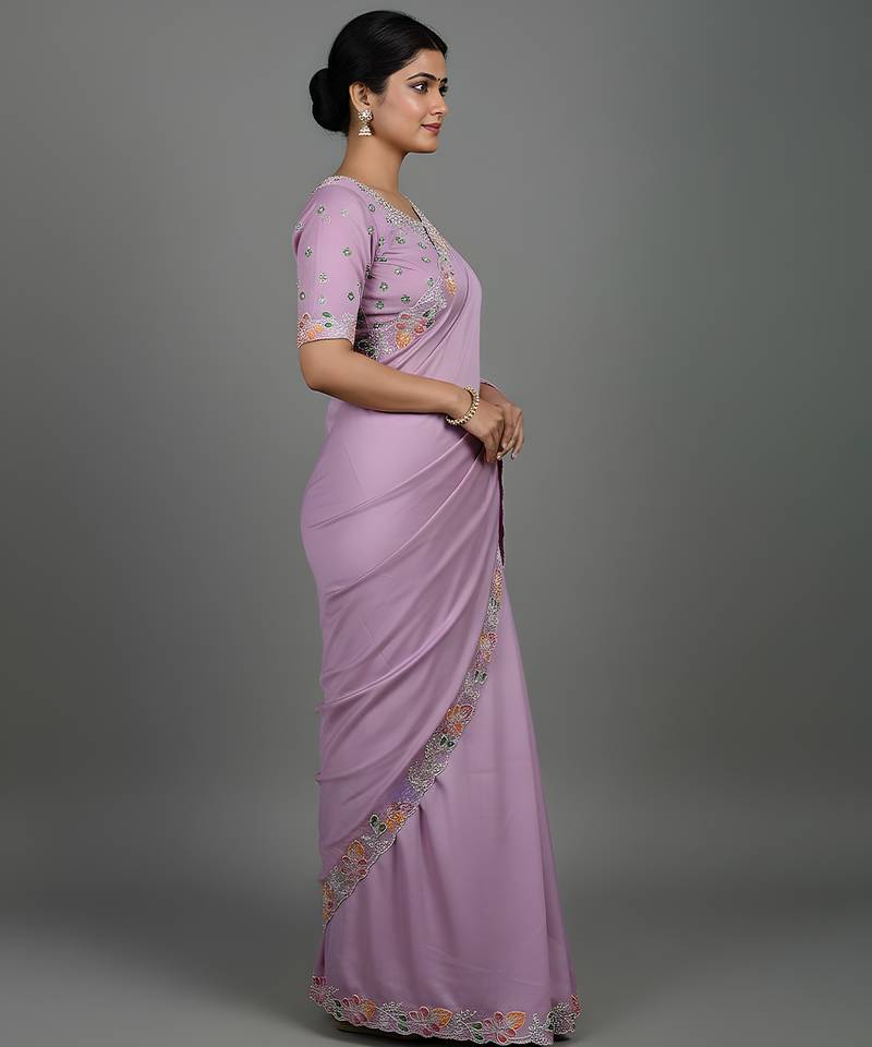Purple embroidered viscose saree