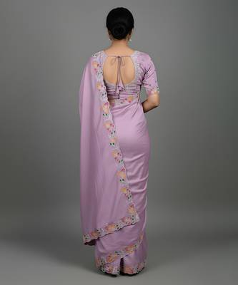 Purple embroidered viscose saree 3