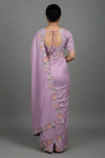 Purple embroidered viscose saree