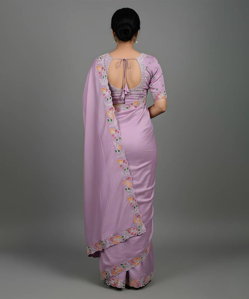 Purple embroidered viscose saree