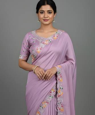 Purple embroidered viscose saree 4