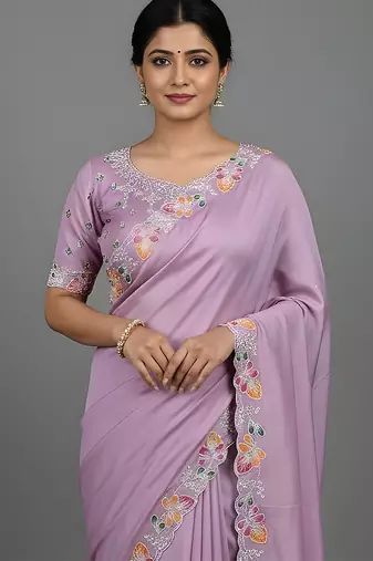 Purple embroidered viscose saree