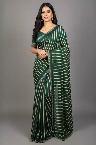 Green embroidered silk saree
