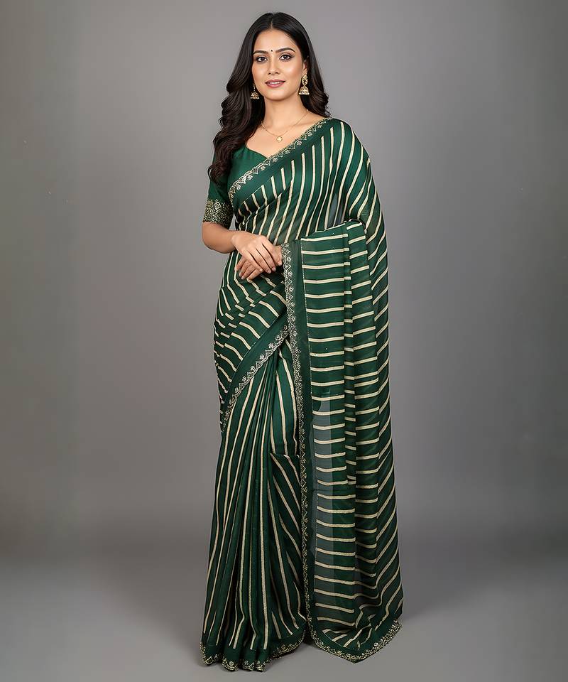 Green embroidered silk saree