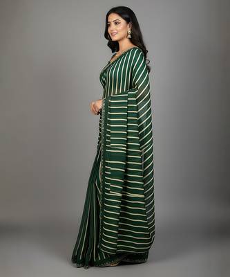 Green embroidered silk saree 2