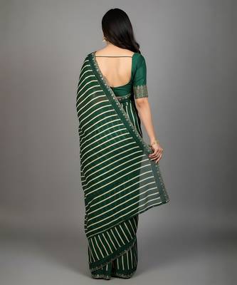 Green embroidered silk saree 3