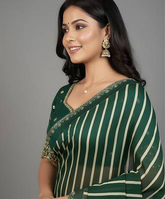 Green embroidered silk saree 4