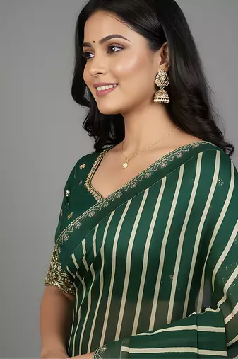 Green embroidered silk saree