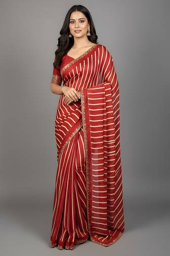 Red embroidered silk saree