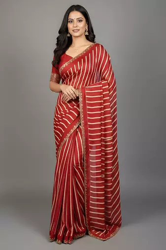 Red embroidered silk saree