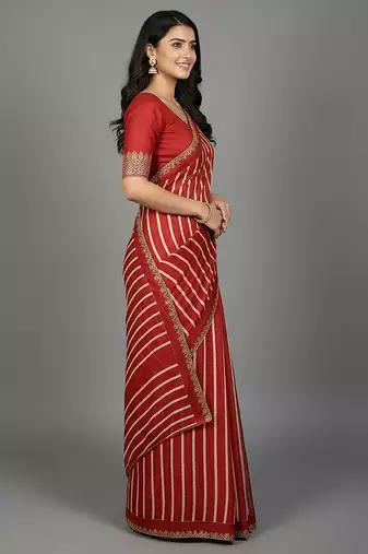 Red embroidered silk saree