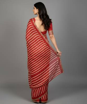 Red embroidered silk saree 3