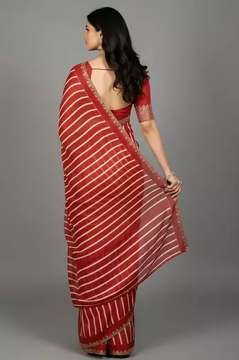 Red embroidered silk saree