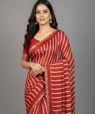 Red embroidered silk saree 4