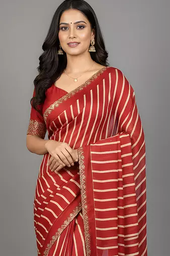 Red embroidered silk saree