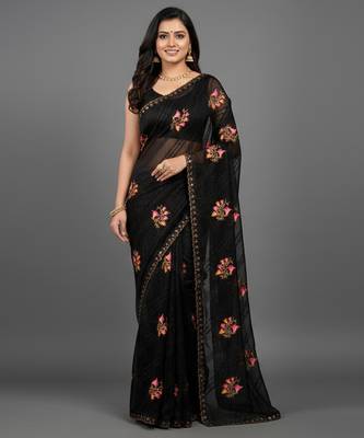 Black embroidered georgette saree 1