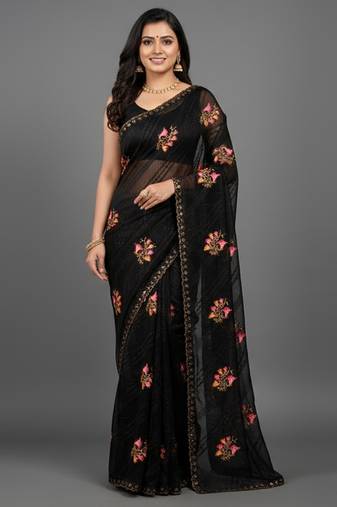 Black embroidered georgette saree