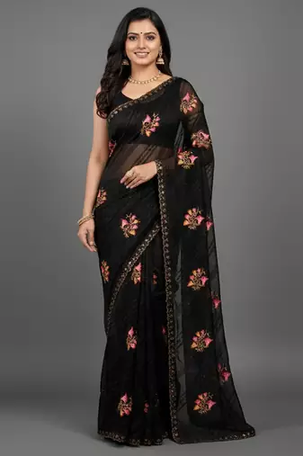 Black embroidered georgette saree
