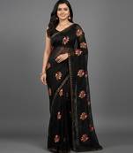 Black embroidered georgette saree
