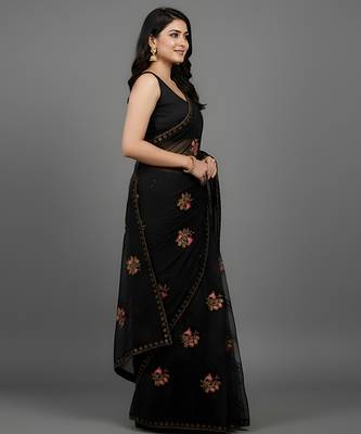 Black embroidered georgette saree 2