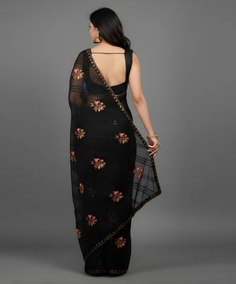 Black embroidered georgette saree 3