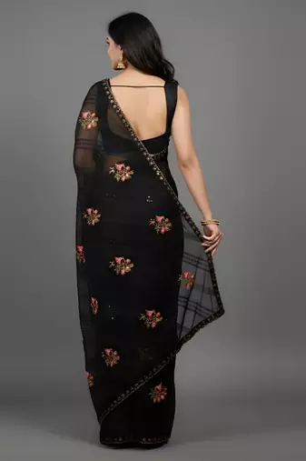 Black embroidered georgette saree