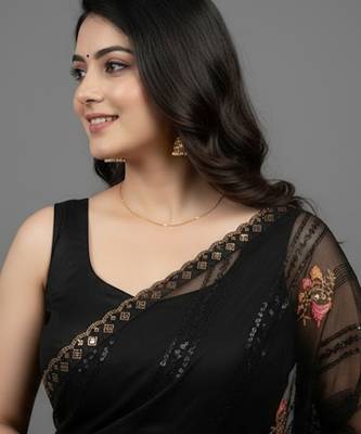 Black embroidered georgette saree 4