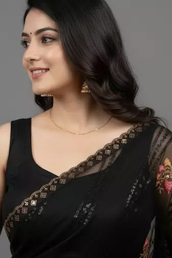 Black embroidered georgette saree