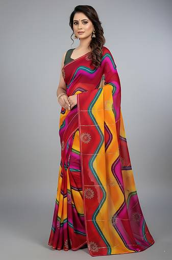 Multicolor embroidered viscose saree