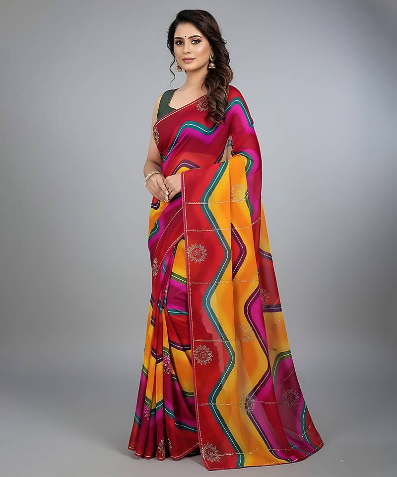 Multicolor embroidered viscose saree